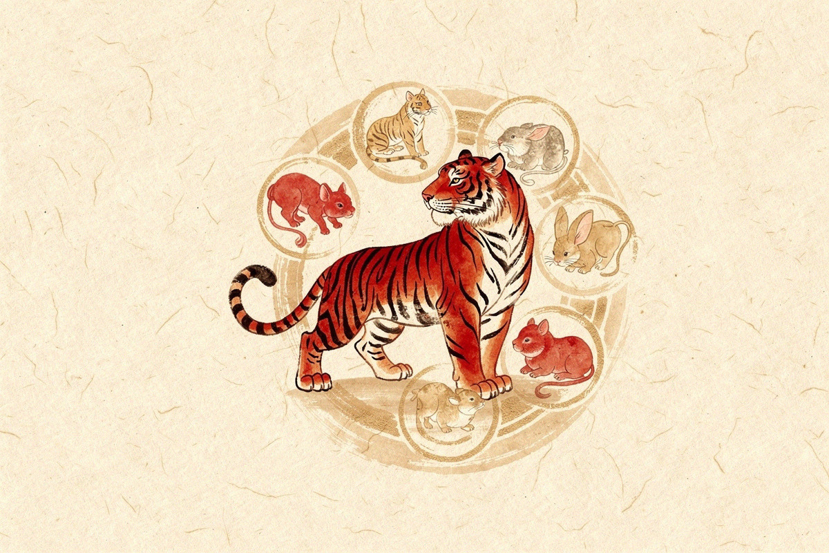 Illustration pour Signe du Tigre - Signe Chinois du Tigre - Signes Astrologiques chinois